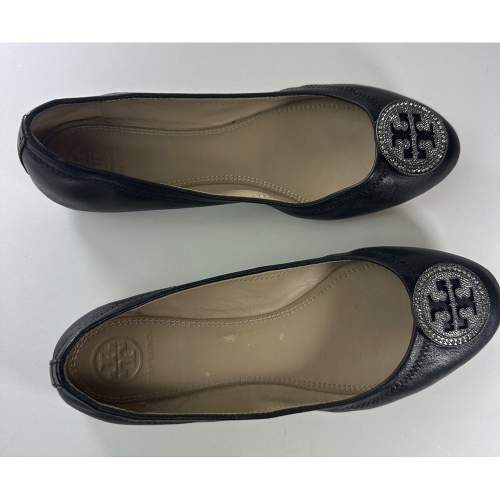 Tory Burch Liana Rhinestone Jewel Embellished Ballet Flats Black Leather Sz 6.5 - Picture 9 of 16